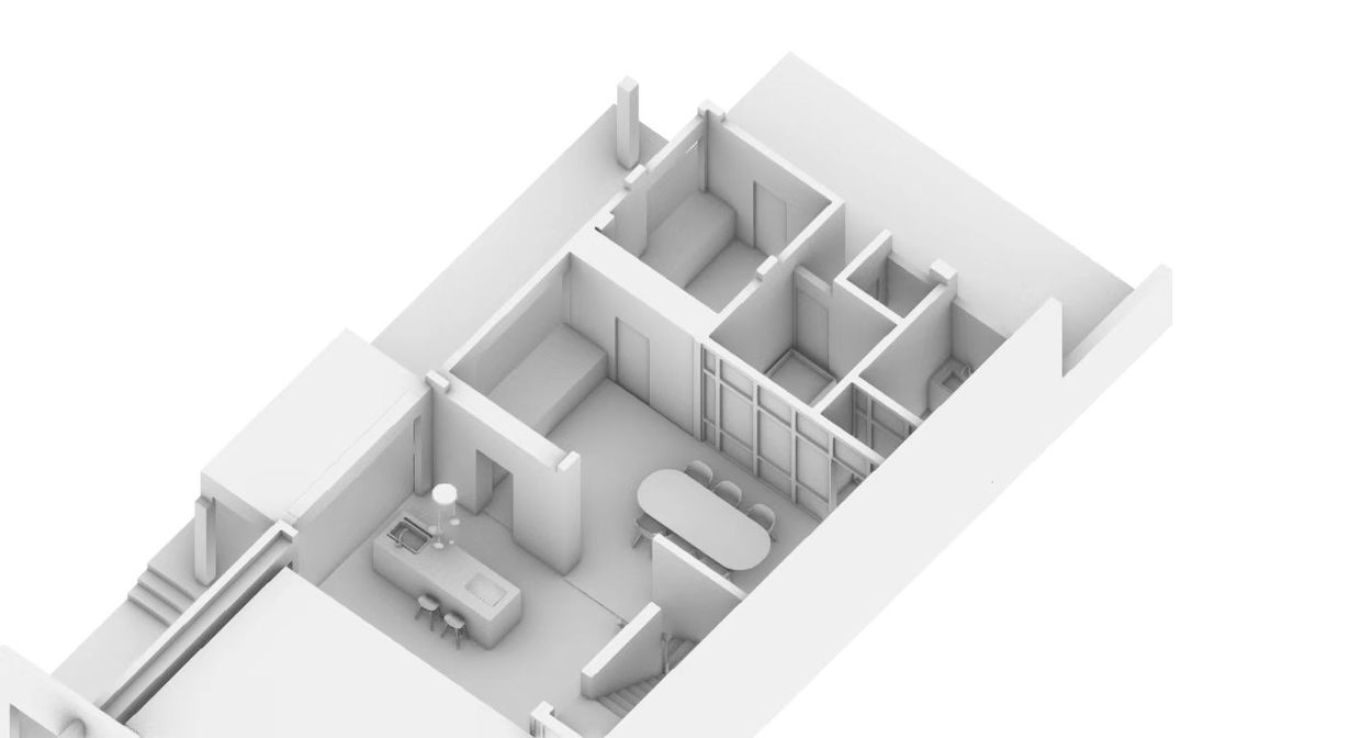 Cutaway axonometric study of the plan