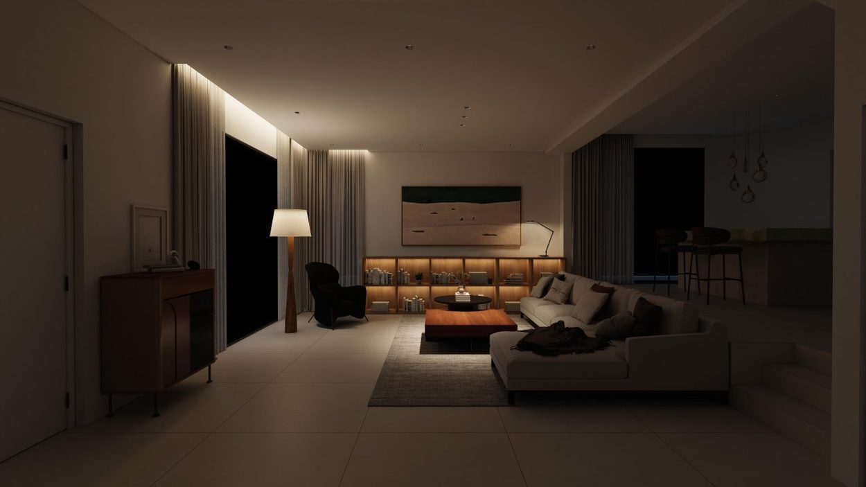 Design study of the same living space at night